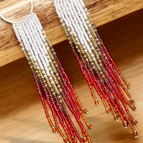 Sunset Ombré Beaded Fringe Earrings: Seed Bead Boho Earrings Chandelier Earrings - Picture 9 of 16